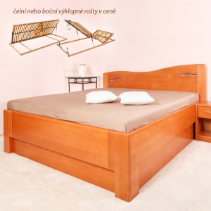 Zvýšená postel K-Design 2B s úložným prostorem a rošty, masiv buk průběžný lak č. 20 třešeň