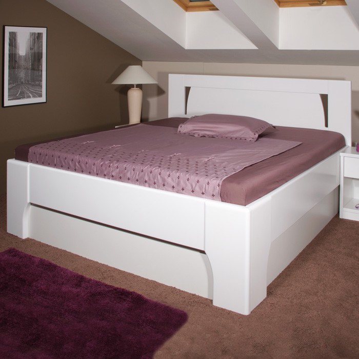 Zvýšená postel Olympia 1 s úložným prostorem - masiv buk průběžný odstín 15 sytě bílá, Kolacia Design