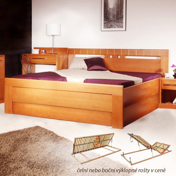 Arleta 1 s úložným prostorem a s rošty - zvýšená masivní buková postel