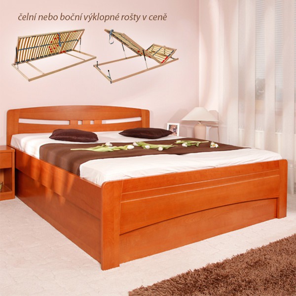EVITA 6 s úložným prostorem a rošty, ekonomická verze - zvýšená masivní buková postel